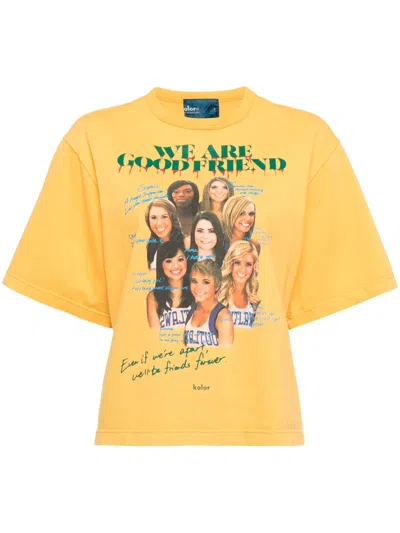 Kolor Graphic-print Cotton T-shirt In Yellow