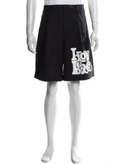 Pre-owned Kolor Graphic Print Flat Front Shorts In Black/white
