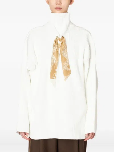 Kolor High-neck Tie-detail Sweater In White