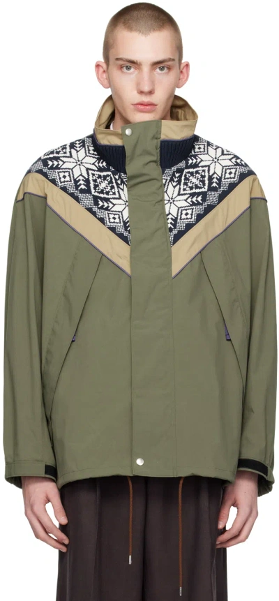 Kolor Khaki Paneled Jacket In C-olive