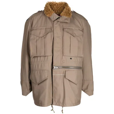 KOLOR KOLOR MEN'S BEIGE SHEARLING-COLLAR DRAWSTRING JACKET