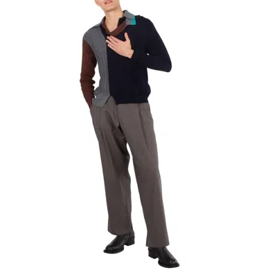Kolor Men's Navy Patchwork Panelled-knit Jumper In Gray