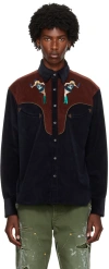 Kolor Navy & Brown Western Shirt In C-navy