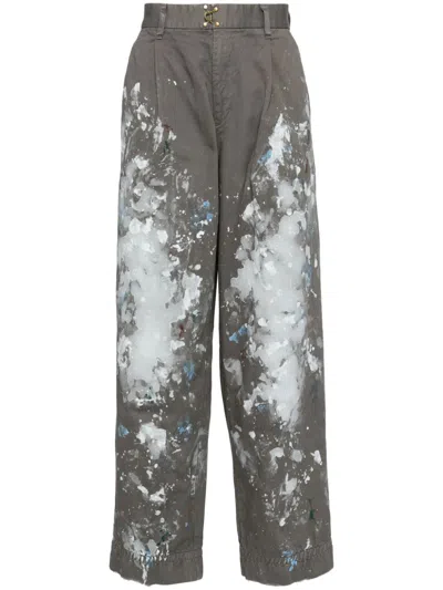 Kolor Paint-splattered Straight-leg Trousers In Grey