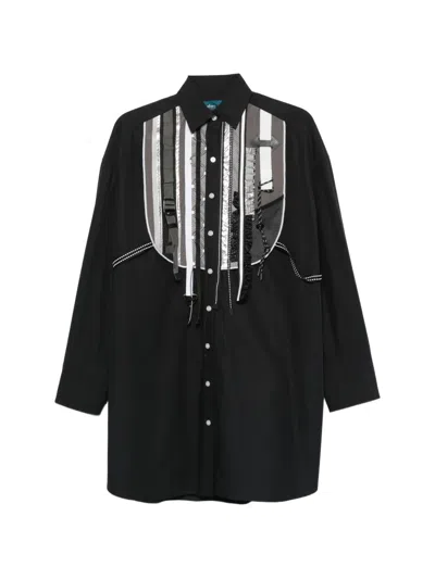 Kolor Panelled Long-sleeve Shirt In Black