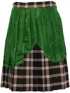 Kolor Patchwrok Pleated Mini Skirt In Green