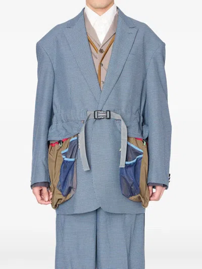 Kolor Plaid Multi-pocket Blazer In Blue