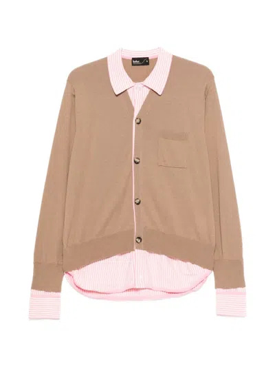 Kolor Pocket Double-layer Knit Cardigan In Brown