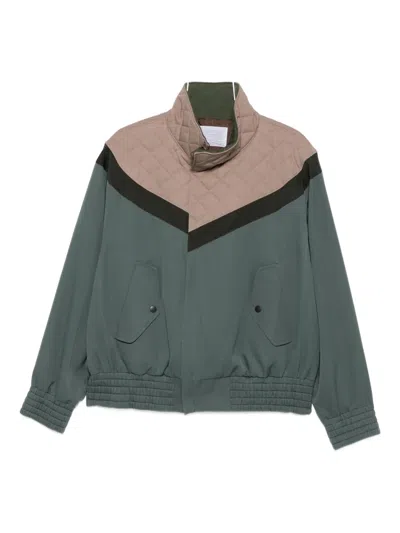 Kolor Quilted-panel Zip-up Jacket In Green