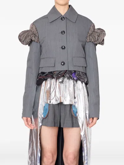 Kolor Ruffled-detail Cropped Jacket In Gray