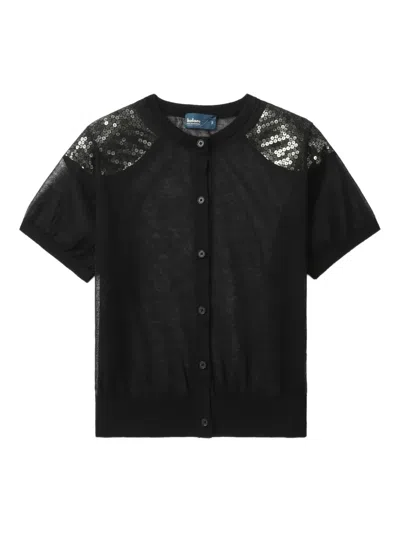 Kolor Sequin-embellished Short-sleeve Cardigan In Black