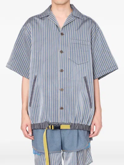 Kolor Striped Buckle Shirt In Blue