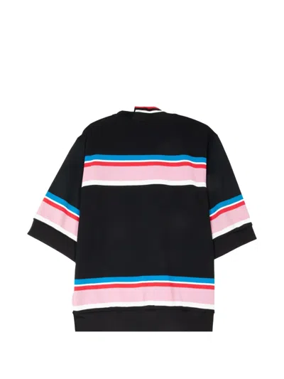 Kolor Striped Button-detail T-shirt In Black