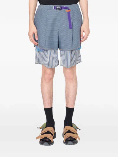 Kolor Striped Checked Track Pants In Blue