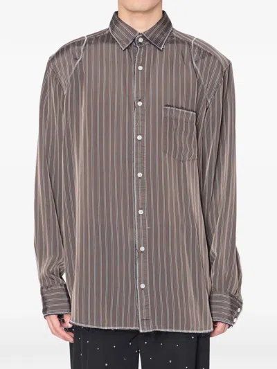 Kolor Striped Patch-pocket Shirt In Brown