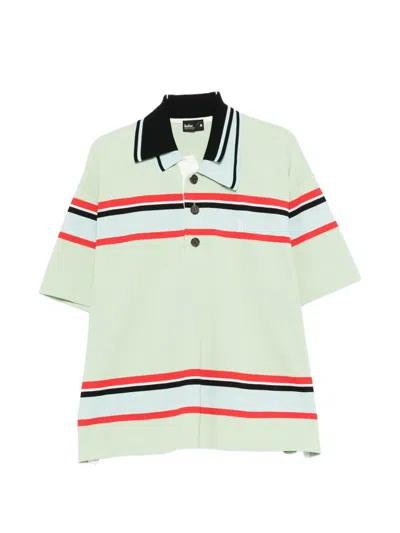 Kolor Striped Short-sleeve Polo Shirt In Green