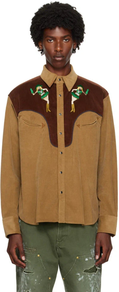 Kolor Tan & Brown Western Shirt In A-beige