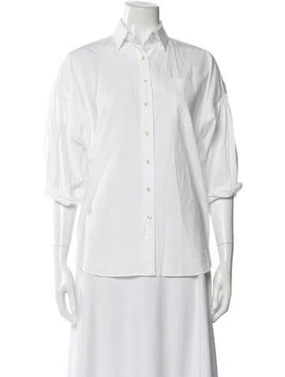 Pre-owned Kolor Three-quarter Sleeve Button-up Top In White