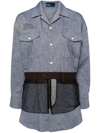 Kolor Tulle Layered Camp Collar Shirt In Blue