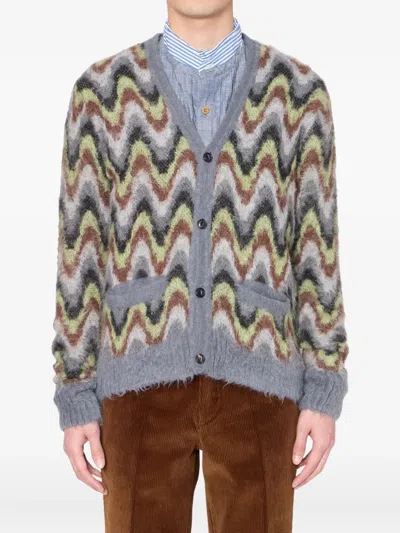 Kolor Wave-pattern Alpaca-blend Cardigan In Multi