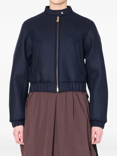 Kolor Wool-paneled Zip-front Bomber Jacket In Blue