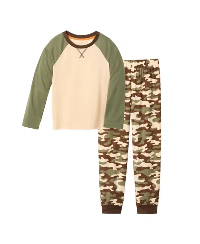 Komar Kids' Boys Camo Fleece Jogger Pajama Set In Tan Green Camo