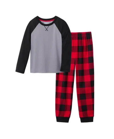 Komar Kids' Boys Plaid Butter Fleece Jogger Pajama Set In Red Check
