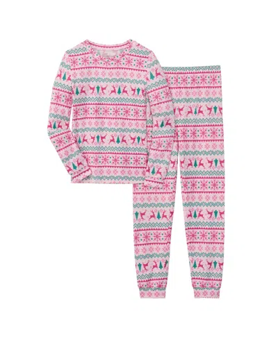Komar Kids' Girls Fairisle Hacci Pajama Set In Pink Prt