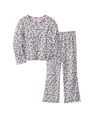 Komar Kids' Girls Thermal Leopard 2 Piece Pajama Set In Grey,prt