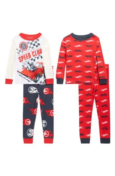 Komar Kids' Assorted Hot Wheels 2-pack Print Fitted Two-piece Pajamas In Red