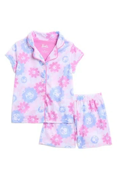 Komar Kids' Barbie® Floral Two-piece Pajamas In Pink/blue