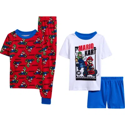 Komar Kids' Mario 4-piece Hacci Pajamas Set In Multi