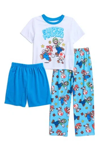 Komar Kids' Super Mario Three-piece Pajamas In Blue Multi