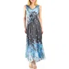 Komarov Blue Floral Border Print Maxi Dress In Pattern