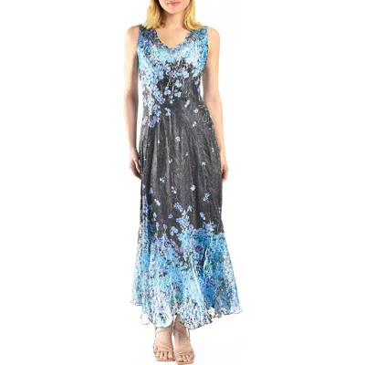Komarov Blue Floral Border Print Maxi Dress In Pattern