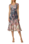 Komarov Border Print Charmuese Dress With Cap Sleeves In Multi