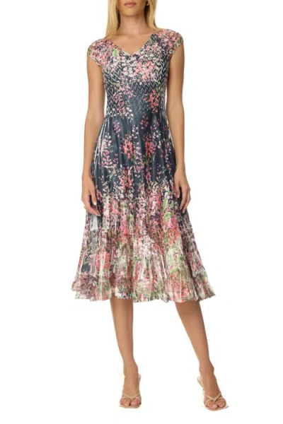 Komarov Border Print Charmuese Dress With Cap Sleeves In Multi