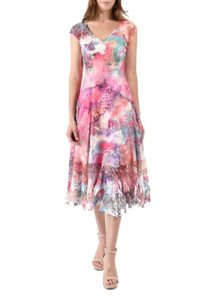 Komarov Bright Abstract Painterly Charmuese Dress In Brown