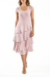 Komarov Cap Sleeve Tiered Charmeuse & Chiffon Cocktail Dress In Lotus