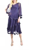 Komarov Caplet Overlay Layered Hem Dress In Night Shade In Blue