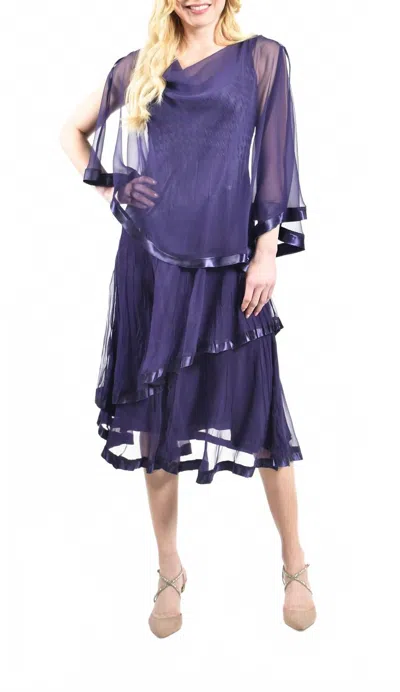 Komarov Caplet Overlay Layered Hem Dress In Night Shade In Purple