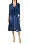 Komarov Charmeuse & Chiffon Cocktail Dress With Bolero Jacket In Blue