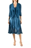 Komarov Chiffon & Charmeuse Cocktail Dress With Jacket In Blue