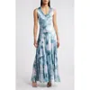 Komarov Charmeuse & Chiffon Maxi Cocktail Dress
