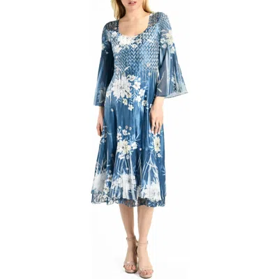 Komarov Charmeuse & Chiffon Midi Dress In Agean Floral