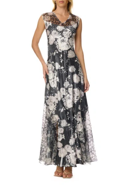 Komarov Charmuese Maxi With Lace Up Back Detail In Black