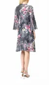 Komarov Chiffon Dress With Split Sleeve In Jewel Floral In Multi