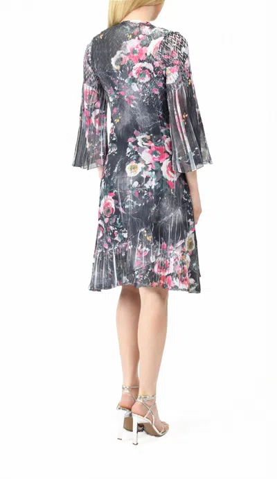 Komarov Chiffon Dress With Split Sleeve In Jewel Floral In Multi
