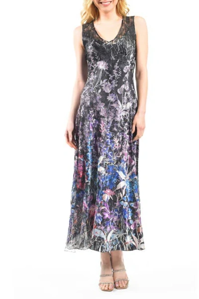 Komarov Climbing Vines Maxi Dress With Lace Back Detail In Pattern