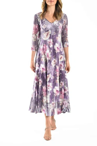 Komarov Dramatic Floral  Dress With Lace Sleeves In Blue